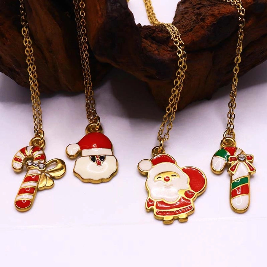 Elegant Santa Claus 18K Gold Plated Zircon 304 Stainless Steel  Pendant Necklace