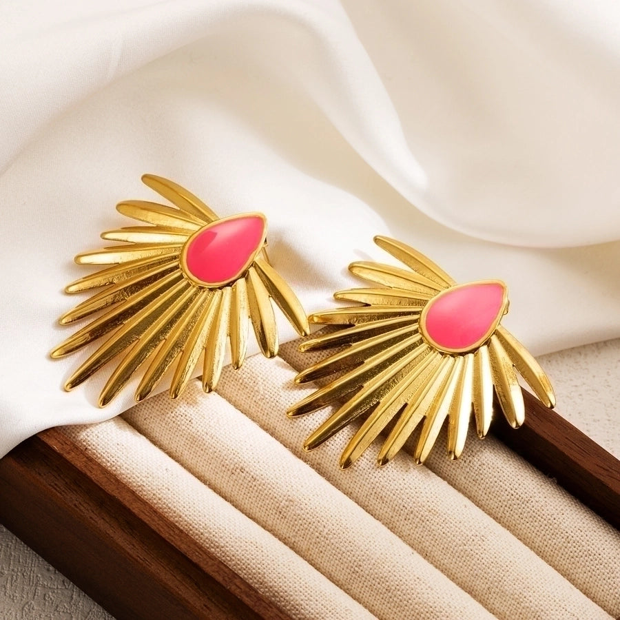 1 pair ig style flower enamel stainless steel ear studs