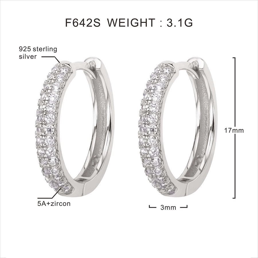 Foxi Gorgeous Style Full Zircon Inlaid 17mm925 Sterling Silver Material for Women Ear Ring