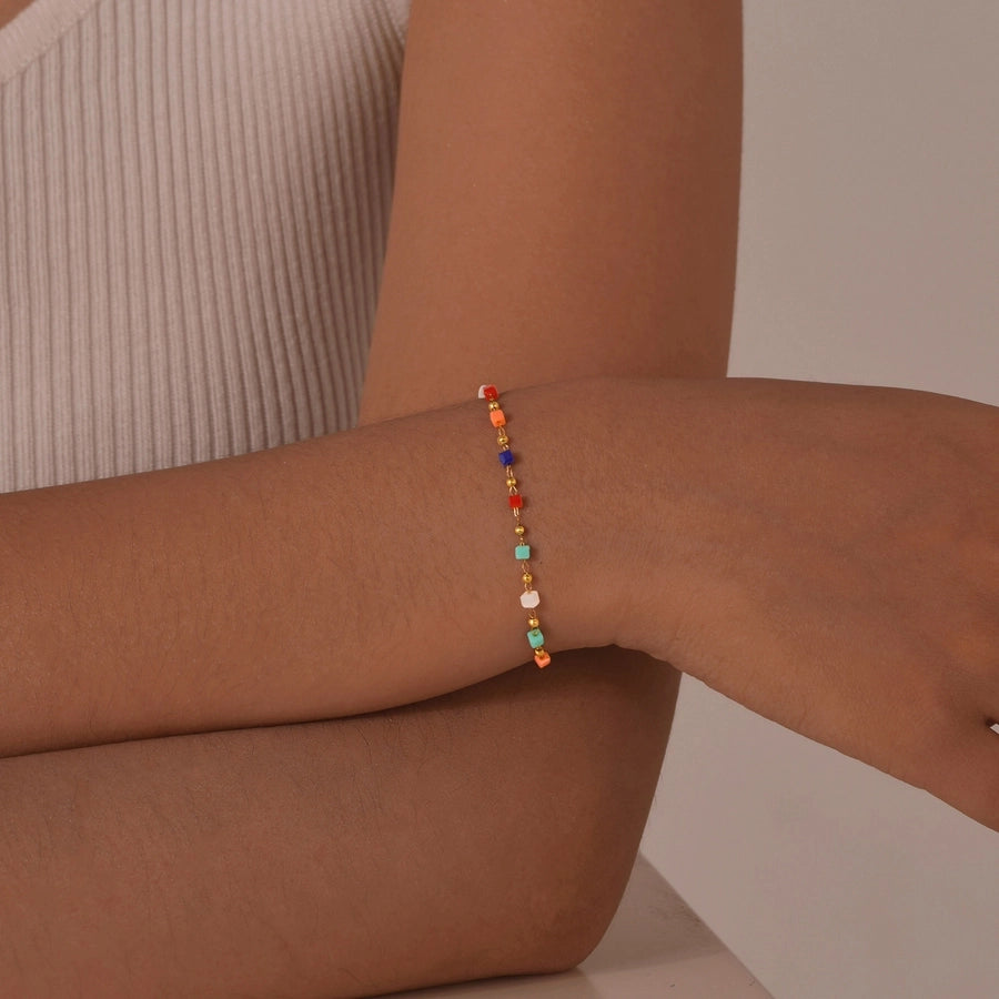Style Personalized Retro Style  Necklace Stainless Steel Women's Cut Color Beaded Bracelet Gold-Plated Accessories