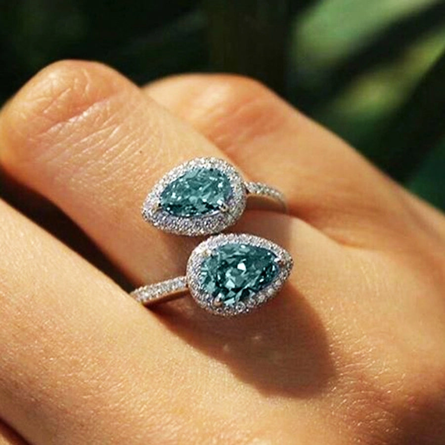 shiny water droplets copper inlay zircon open rings