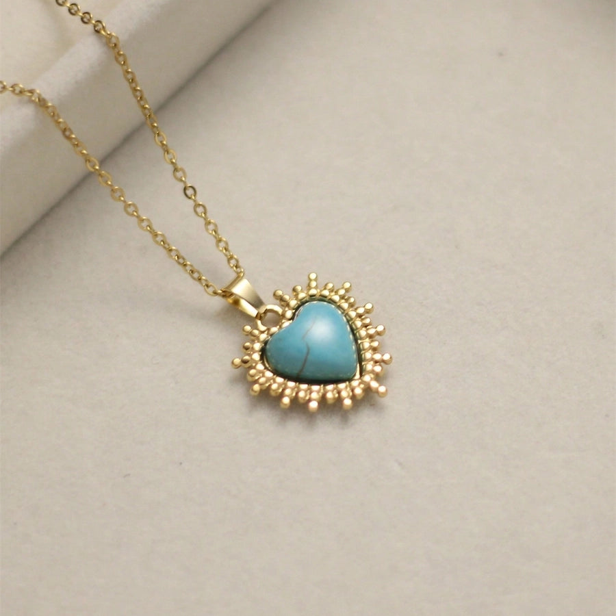A Stainless Steel Plated 18K Gold Love Blue White Turquoise round Sun Light XINGX Red Turquoise Turquoise Green Natural Stone Pendant Necklace Ornament