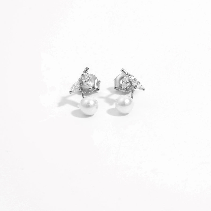1 Pair White Gold Plated Sterling Silver Zircon Flower Butterfly Ear Studs