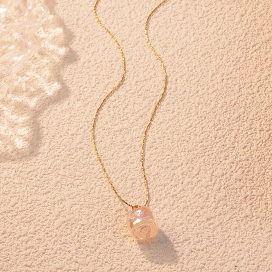 Jewelry Fairy Style Elegant Streetwear Flower 304 Stainless Steel Plastic 18K Gold Plated Chain Inlay Pendant Necklace