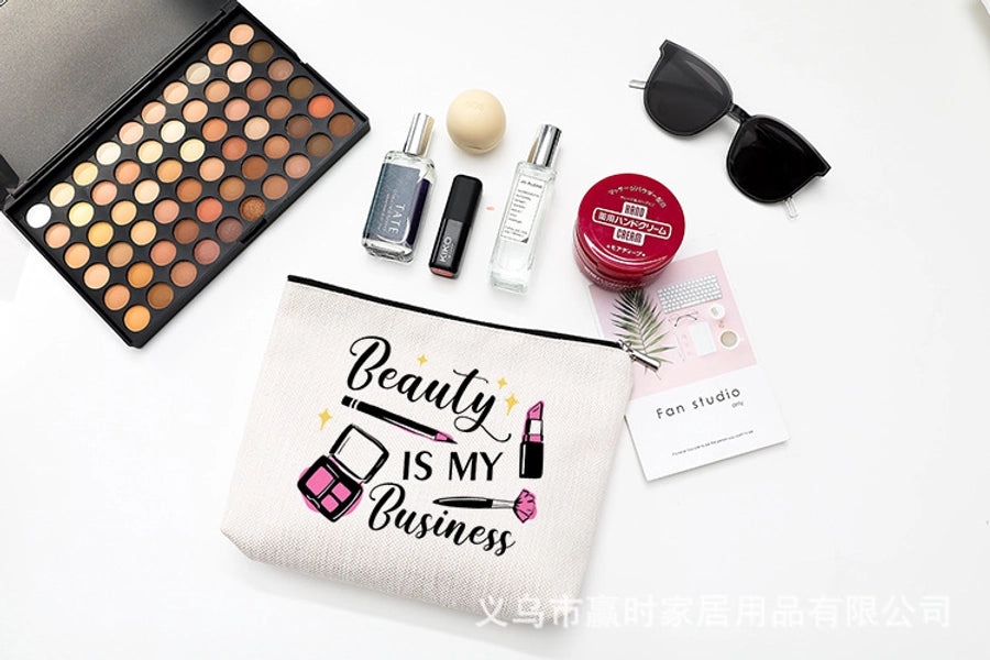 new modern simple style letter printing cotton and linen waterproof cosmetic bag   zipper storage bag