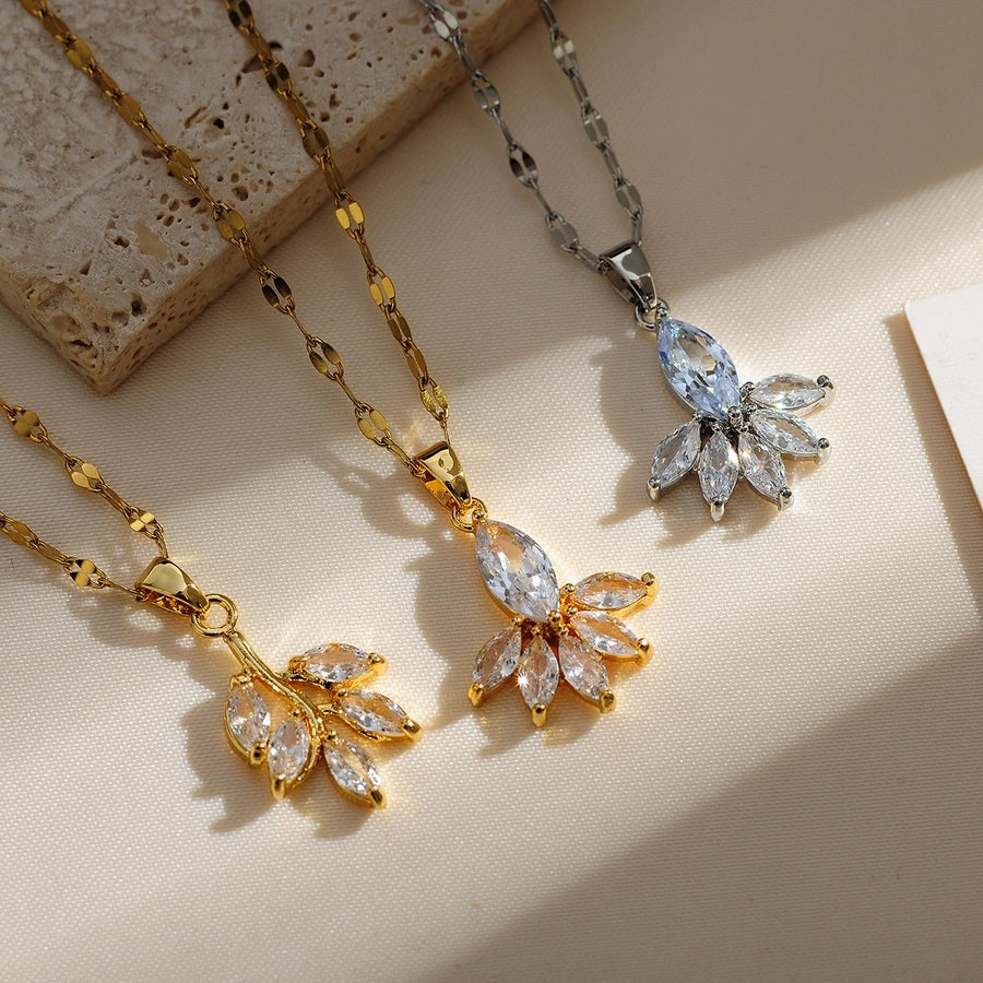 Copper Gold Plated Plating Inlay Solid Color Zircon Pendant Necklace