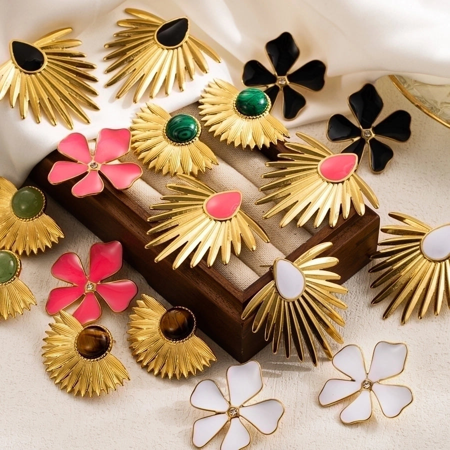 1 pair ig style flower enamel stainless steel ear studs