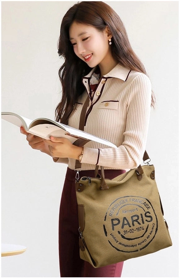 Women's Medium Canvas Letter Basic Classic Style Square Zipper Crossbody Bag