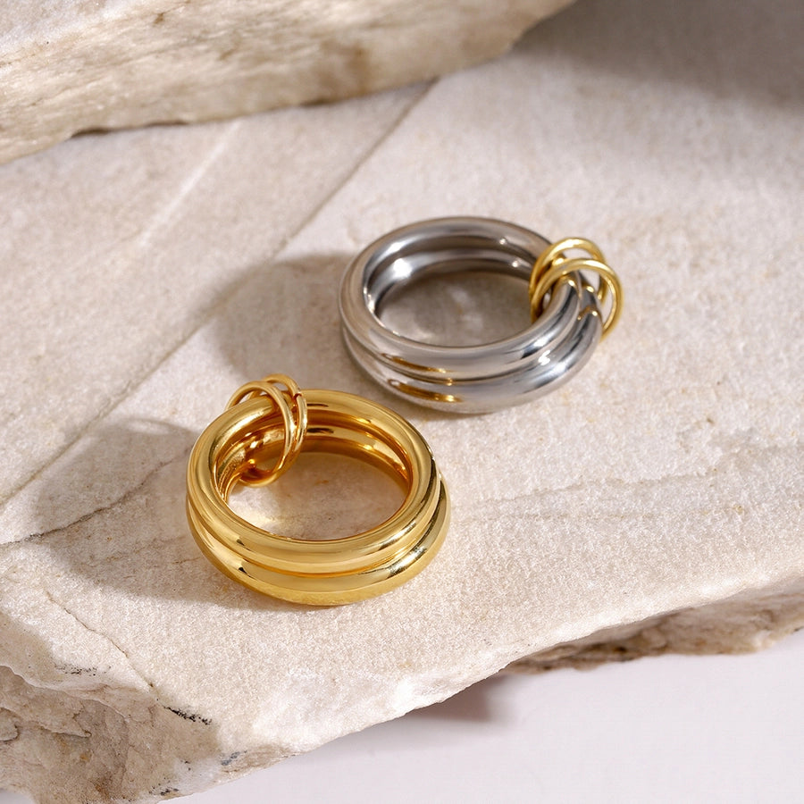 IG Style Round Solid Color 304 Stainless Steel Plating 18K Gold Plated Women's Rings