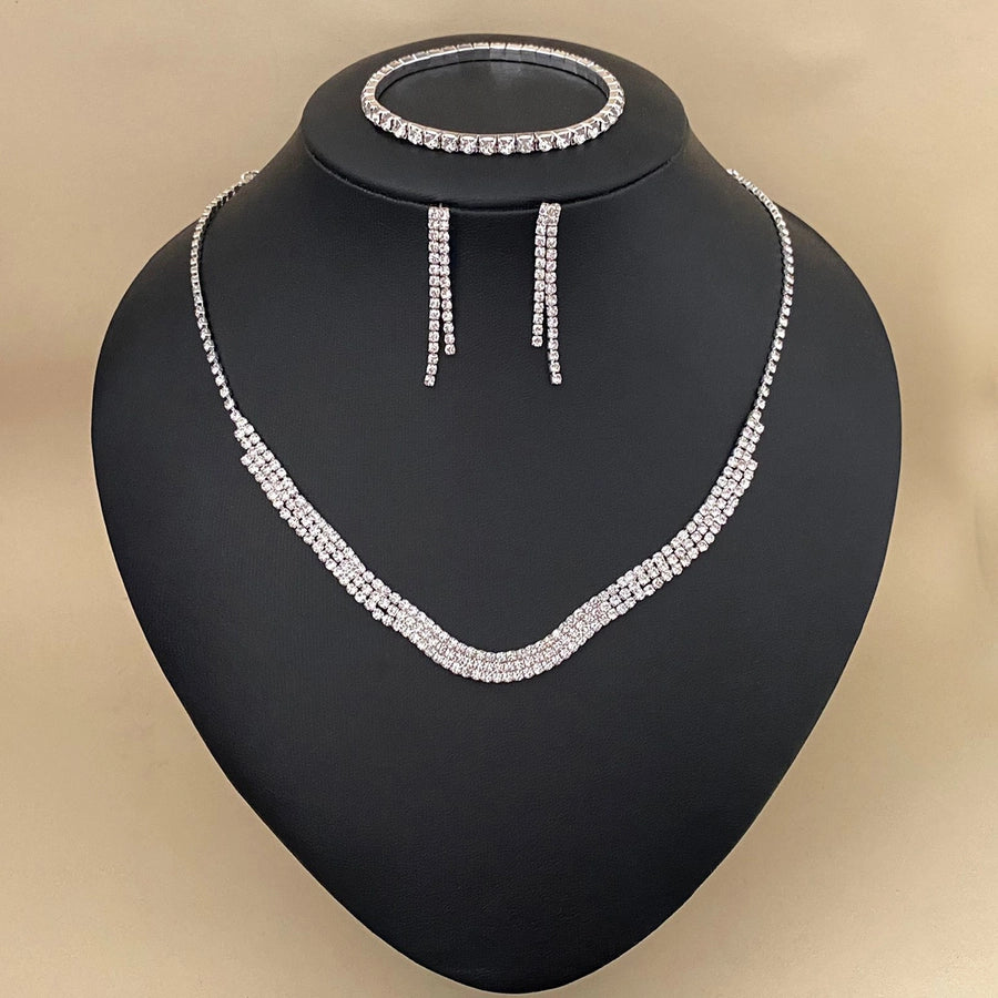 Elegant Lady Streetwear Water Droplets Tassel Heart Shape Copper Alloy Plating Inlay Rhinestones Zircon Women's Earrings Necklace Jewelry Set