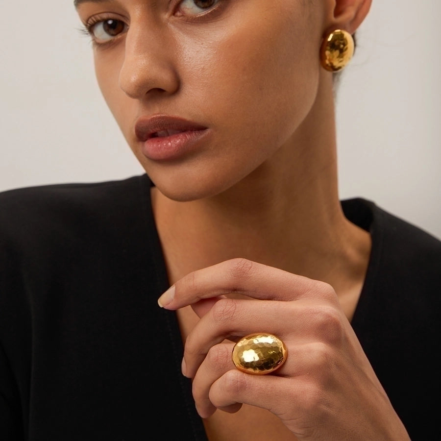 Jewelry IG Style Hammered 304 Stainless Steel 18K Gold Plated Open Rings