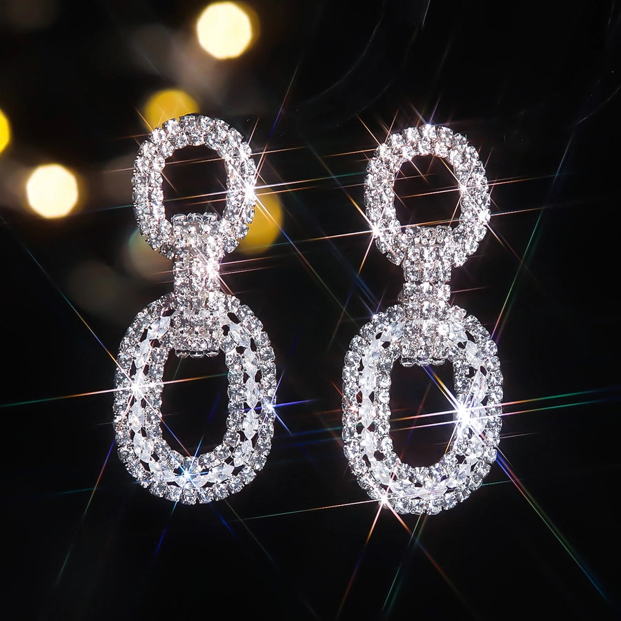1 Pair IG Style Vacation Classic Style Oval Hollow Out Inlay Rhinestone Rhinestones Drop Earrings
