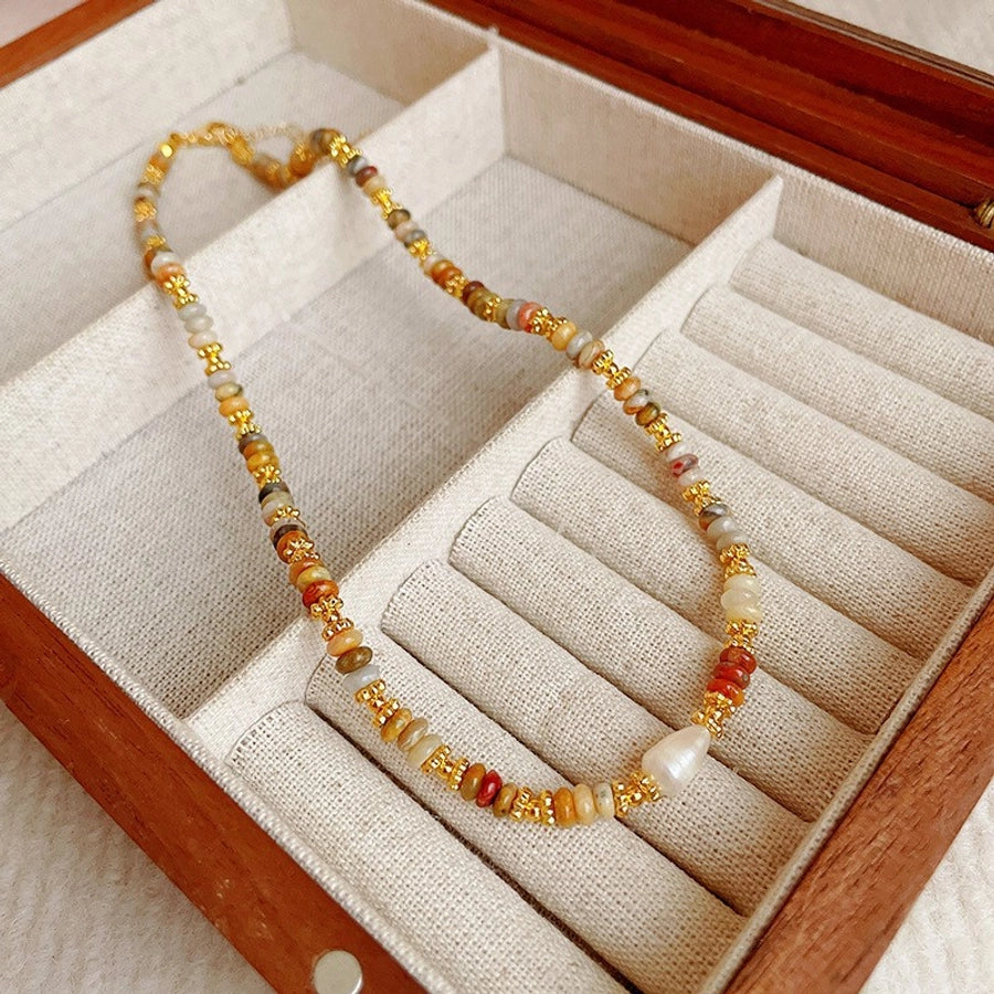 natural stone Freshwater Pearl Simple Style Beaded Geometric Necklace