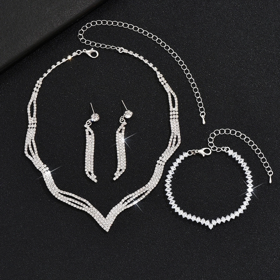 fashion geometric alloy inlay rhinestones women's earrings necklace