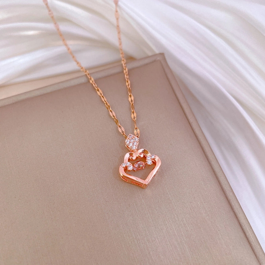 304 Stainless Steel Copper Inlay Geometric Rhinestones Pendant Necklace