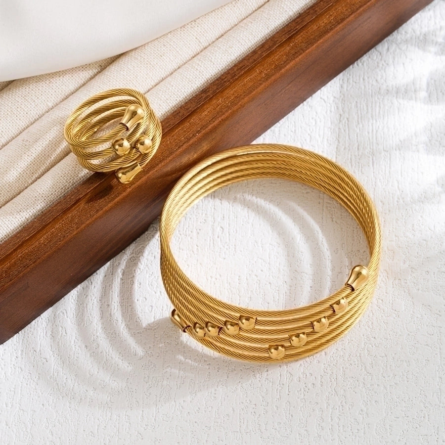 ins style elegant round stainless steel layered plating 18k gold plated rings bracelets