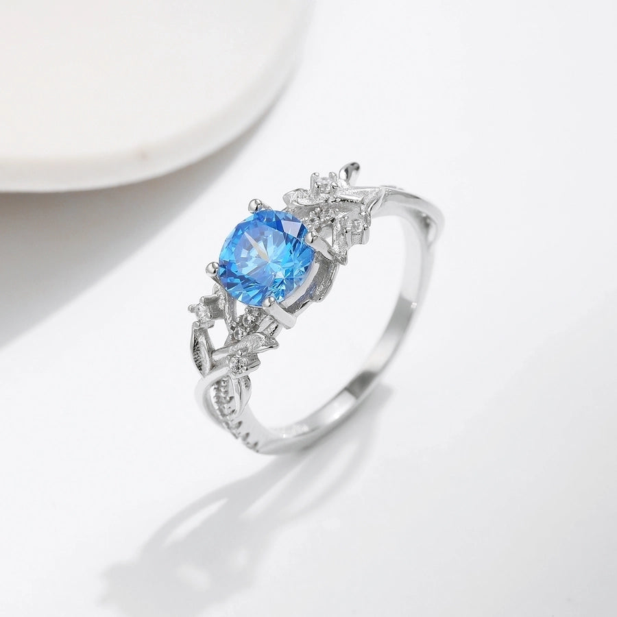 Sterling Silver Rhodium Plated Simple Style Shiny Inlay Round Zircon Rings
