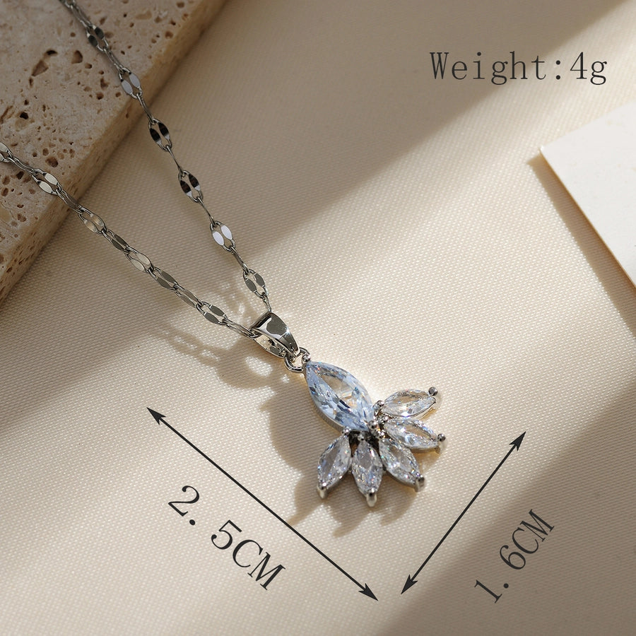 Copper Gold Plated Plating Inlay Solid Color Zircon Pendant Necklace