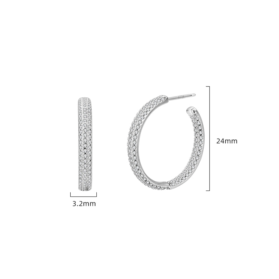 1 Pair 18K Gold Plated White Gold Plated Sterling Silver Zircon Geometric Ear Studs