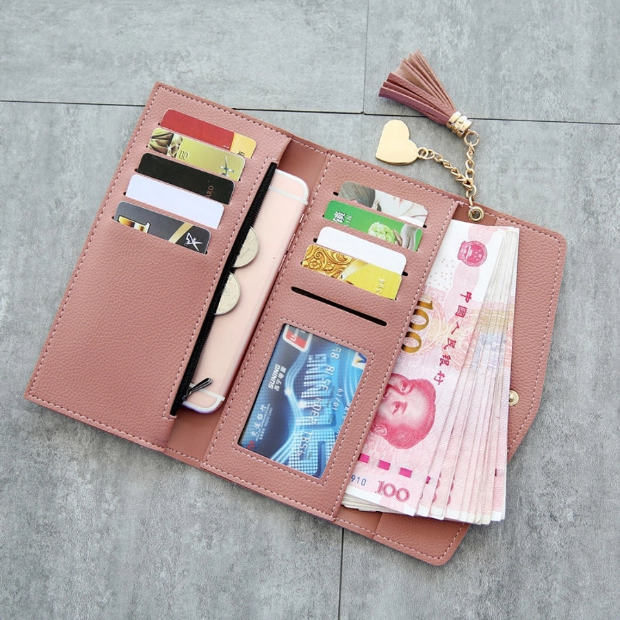 women's solid color pu leather buckle wallets