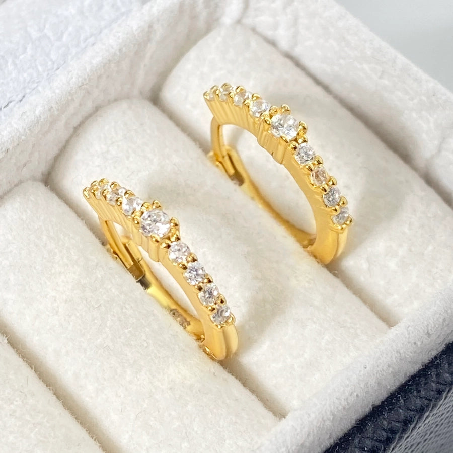Foxi Classic Look round Zircon Inlaid 925 Sterling Silver Material Women's Gold Plated Ear Ring