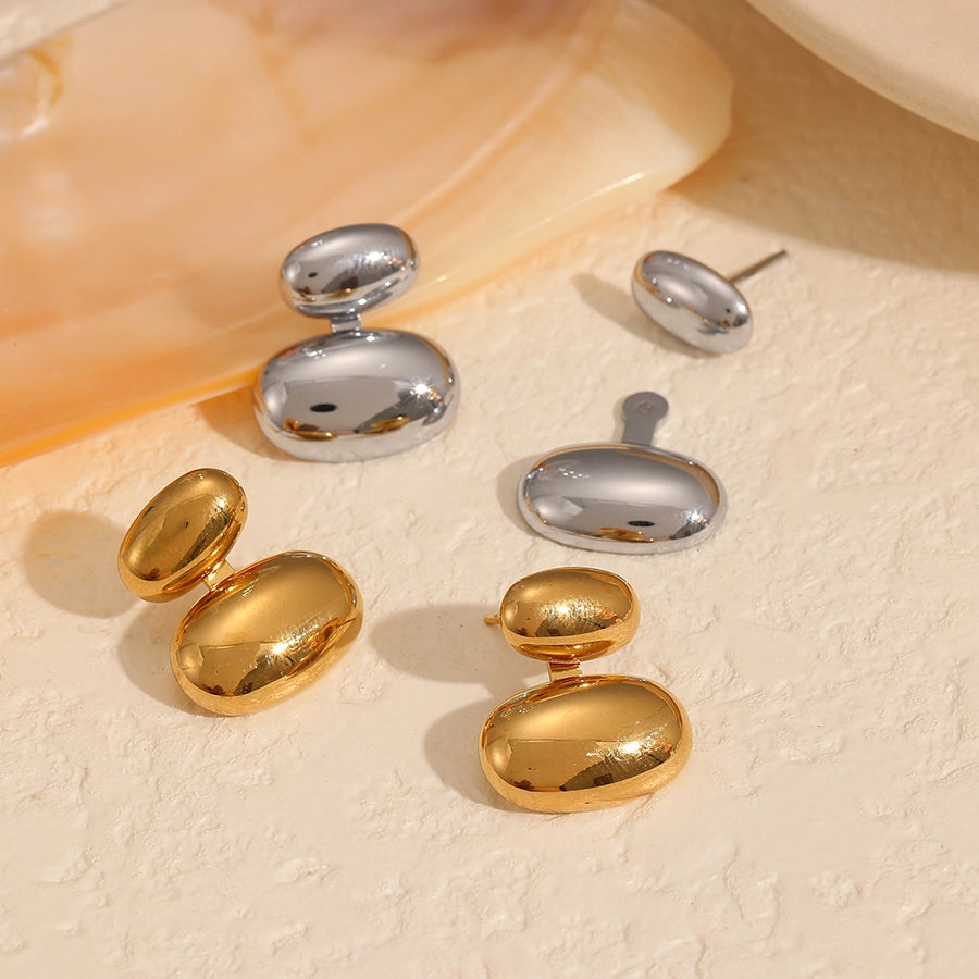 Simple Style 18K Gold Stainless Steel Bean-Shaped Stud Earrings Geometric Design Niche Oval Patch Earrings Female