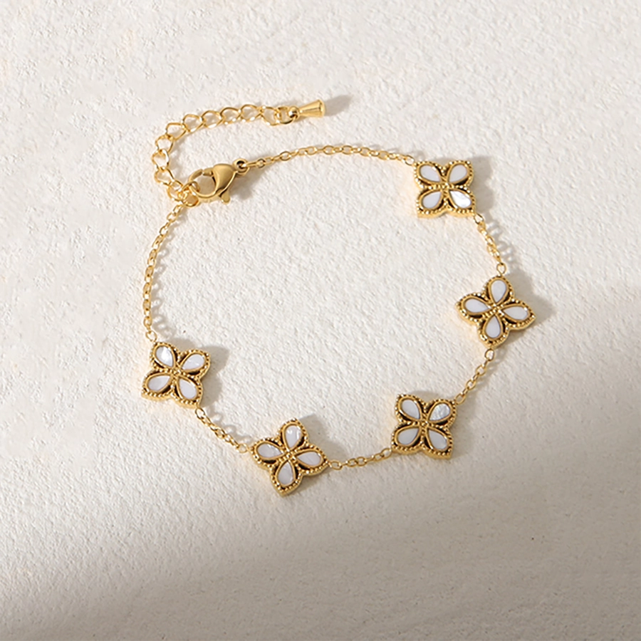 Simple Style Classic Style Commute Flower 304 Stainless Steel 18K Gold Plated Acrylic Zircon Bracelets In Bulk