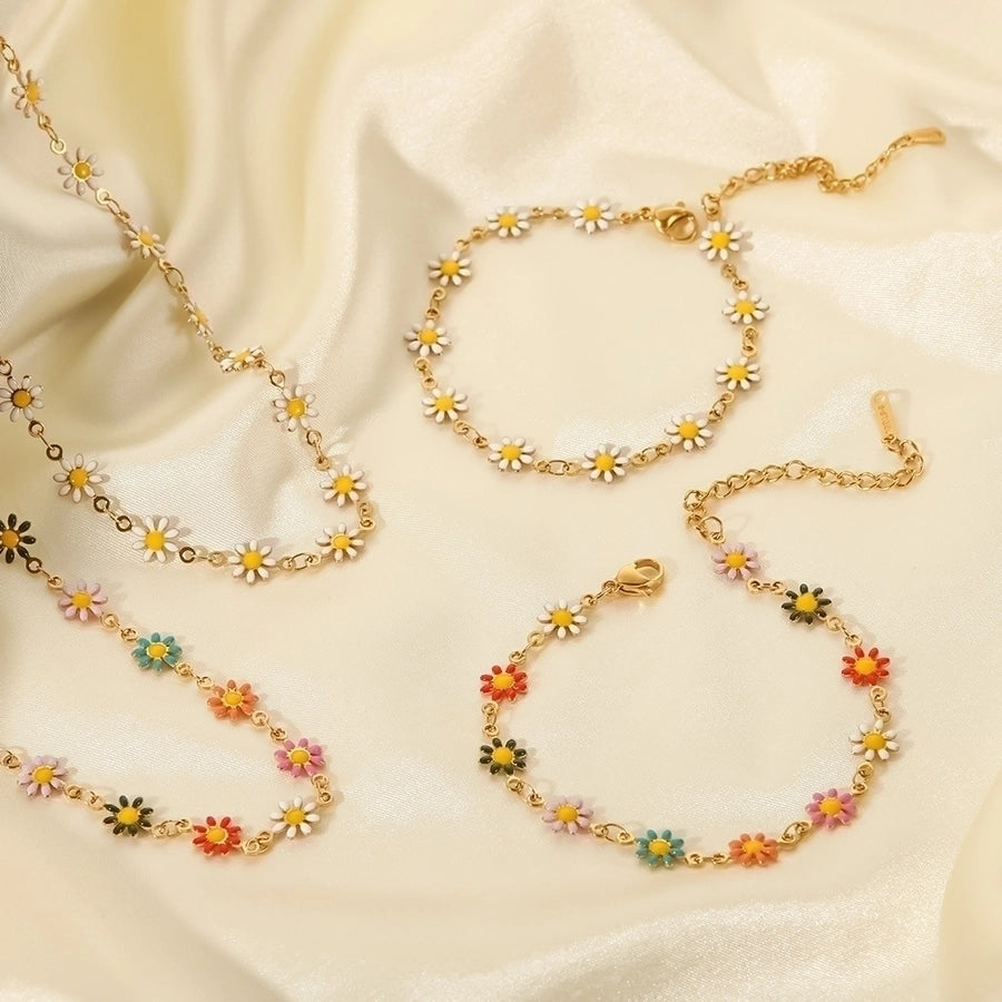 Jewelry Fashion Flower 304 Stainless Steel Gold Plated Bracelets Necklace