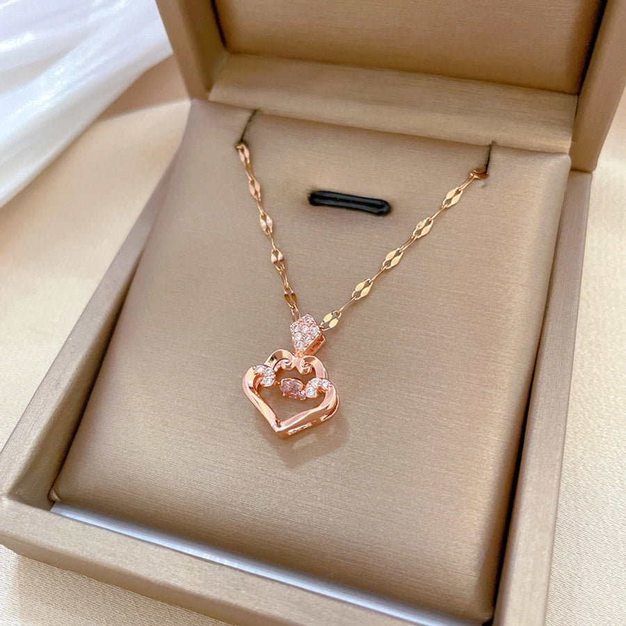 304 Stainless Steel Copper Inlay Geometric Rhinestones Pendant Necklace