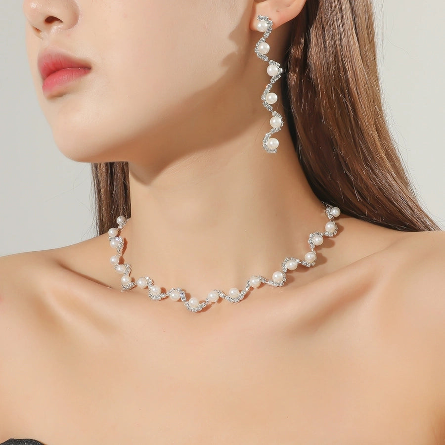 elegant classic style shiny geometric alloy inlay rhinestones women's earrings necklace