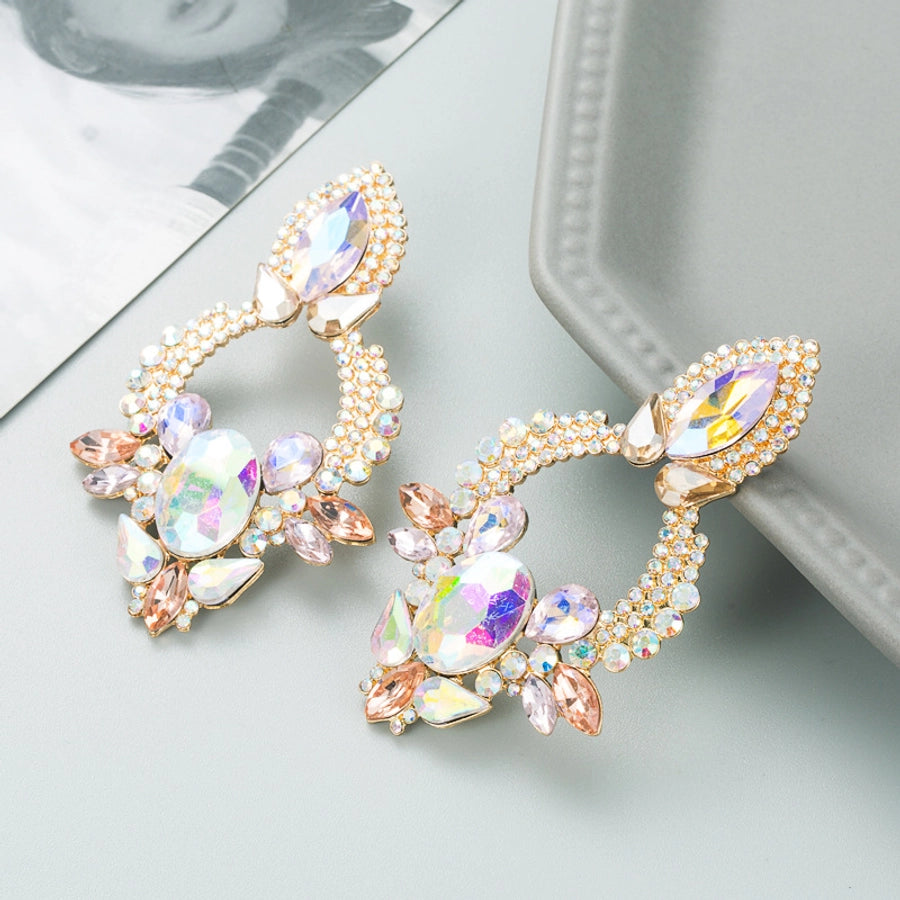 retro style creative alloy diamond glass drill rhinestone flower earrings
