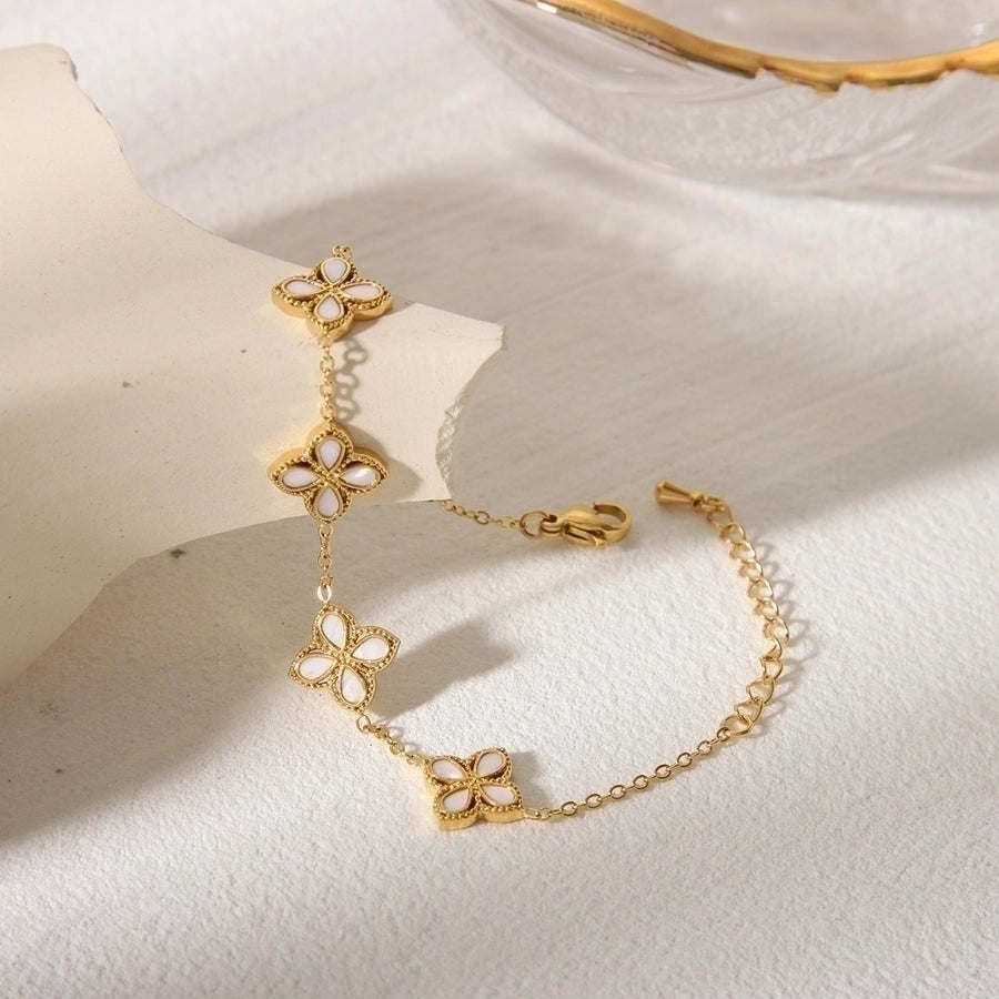 Simple Style Classic Style Commute Flower 304 Stainless Steel 18K Gold Plated Acrylic Zircon Bracelets In Bulk