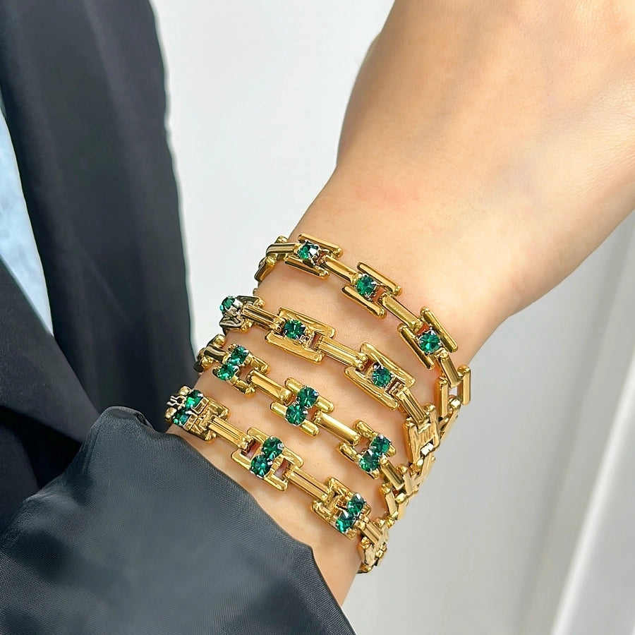 Jewelry Simple Style Classic Style Solid Color 304 Stainless Steel Rhinestones 18K Gold Plated Plating Inlay Jewelry Set
