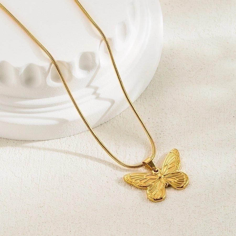 simple style classic style sun butterfly stainless steel plating 18k gold plated pendant necklace