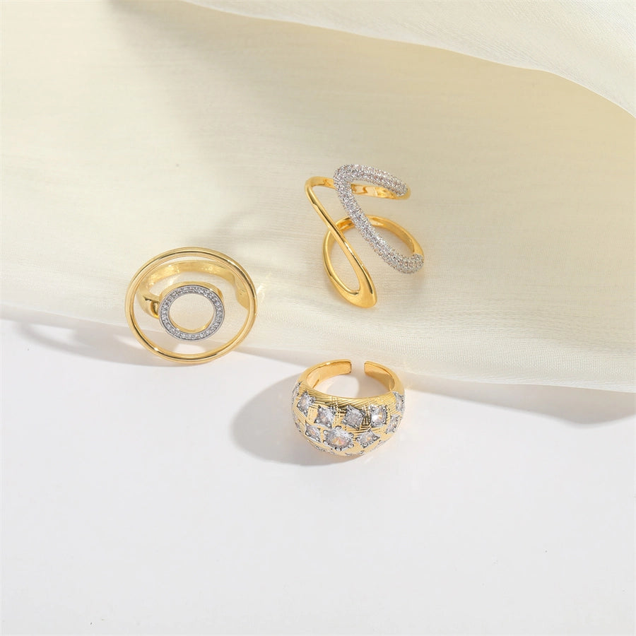 Copper 14K Gold Plated Plating Inlay Geometric Round Heart Shape Zircon Open Rings