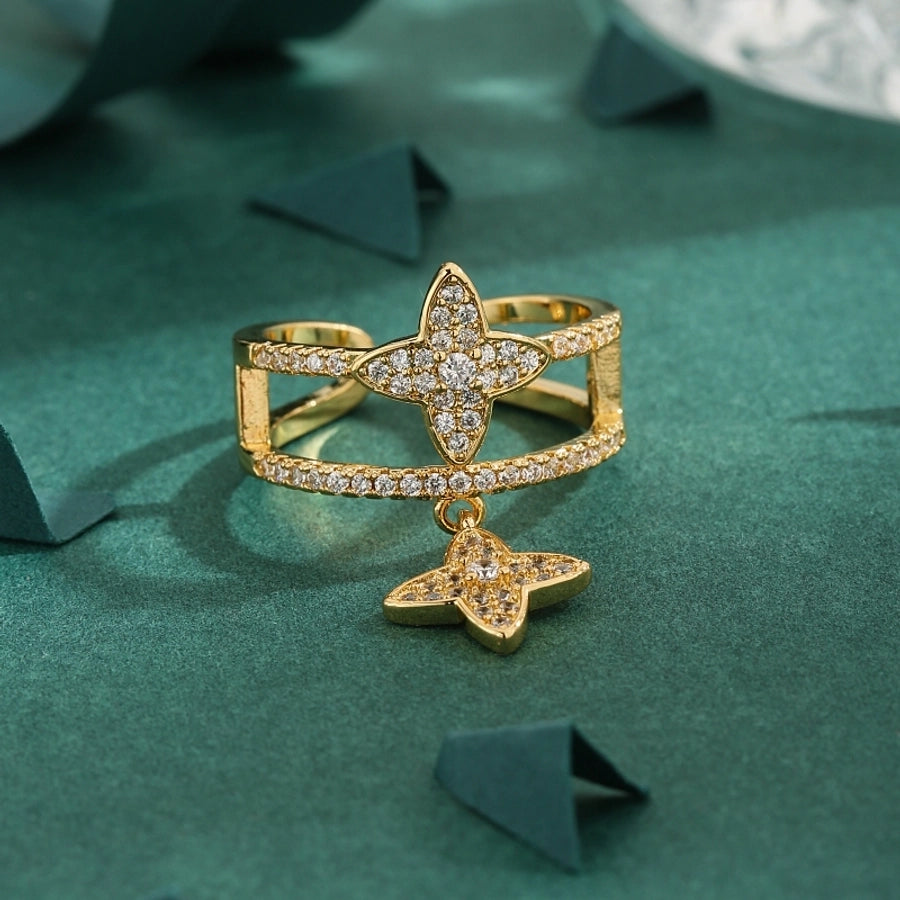 Copper 18K Gold Plated Inlay Star Zircon Open Rings