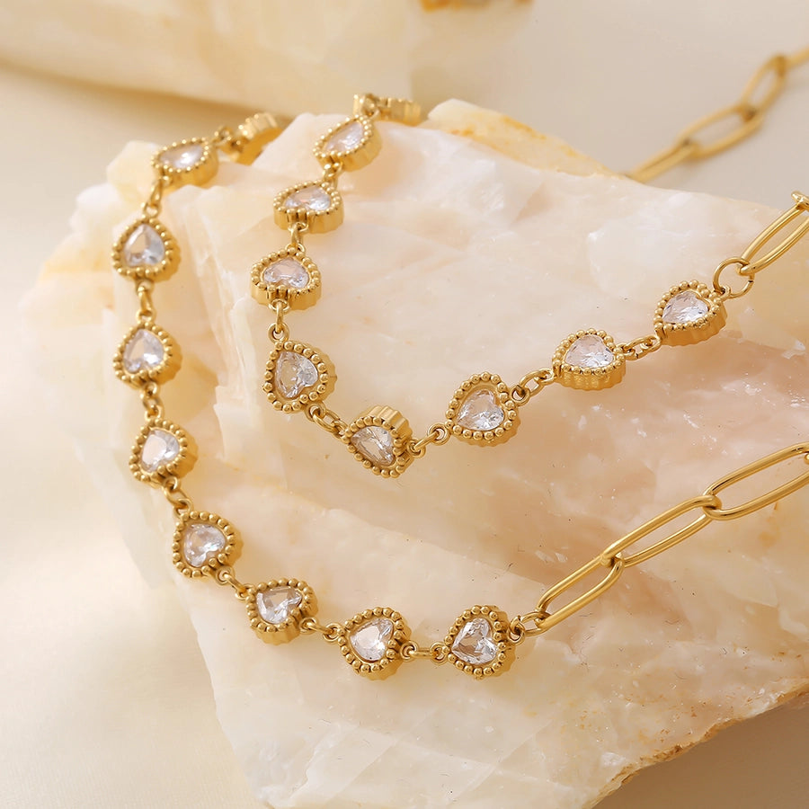 Best Seller in Europe and America Geometric Heart Shape Zircon Clavicle Necklace  Fashion New Stainless Steel 18K Gold Plating Temperament Necklace
