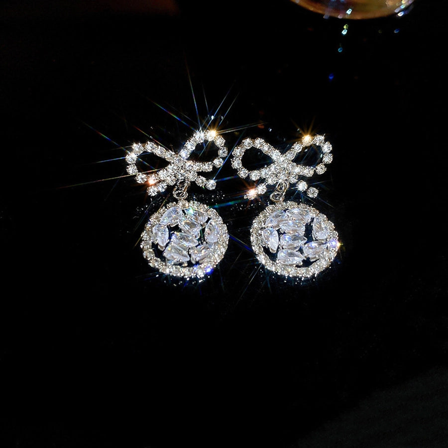 1 pair elegant sweet flower plating inlay alloy rhinestones drop earrings