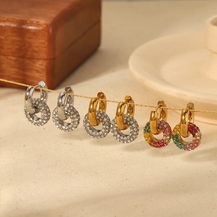 1 Pair Retro Circle Polishing Plating Inlay 304 Stainless Steel Zircon 18K Gold Plated Earrings