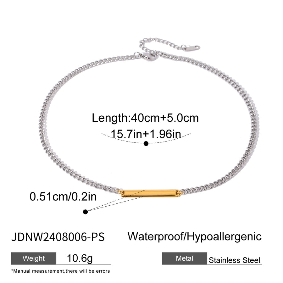 18K Gold Stainless Steel/Steel Color Golden Square Glossy Pendant Color Matching Necklace 405cm