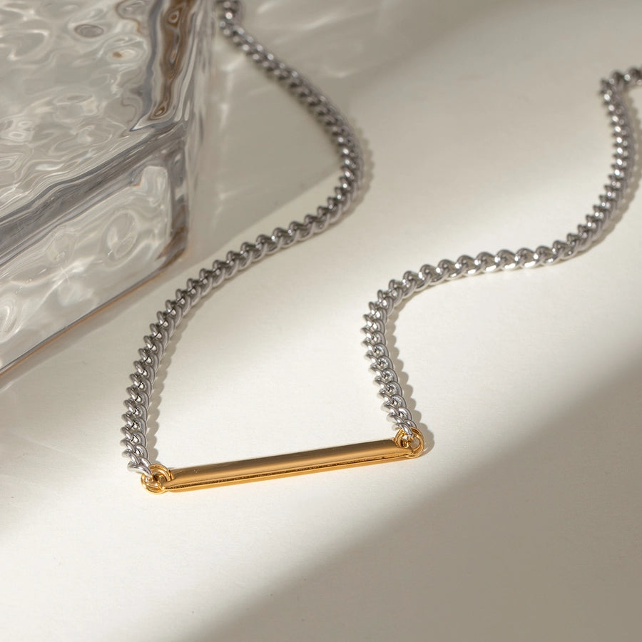 18K Gold Stainless Steel/Steel Color Golden Square Glossy Pendant Color Matching Necklace 405cm