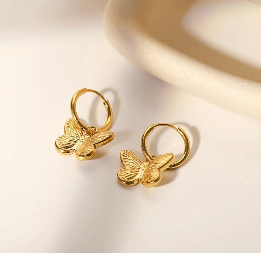 1 Pair Simple Style Classic Style Butterfly Plating 304 Stainless Steel Titanium Steel 18K Gold Plated Drop Earrings