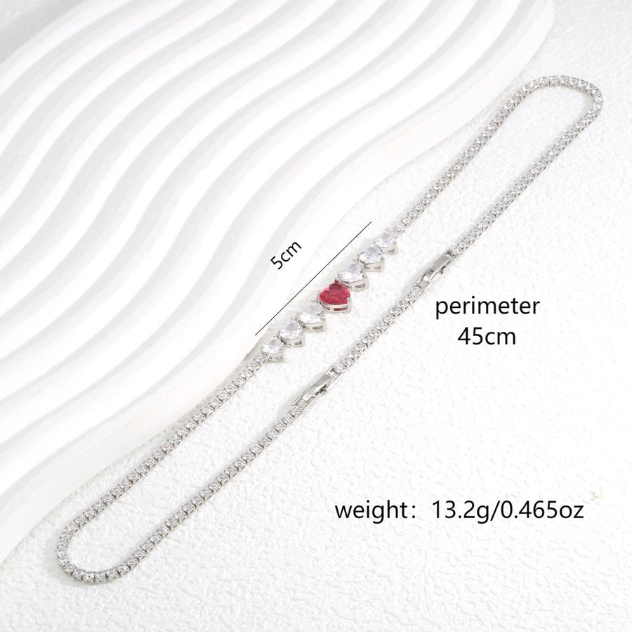 Copper K Gold Plated Plating Inlay Heart Shape Zircon Necklace