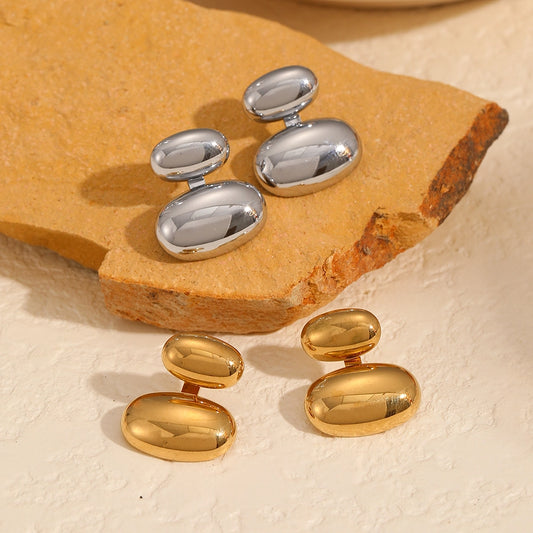 Simple Style 18K Gold Stainless Steel Bean-Shaped Stud Earrings Geometric Design Niche Oval Patch Earrings Female