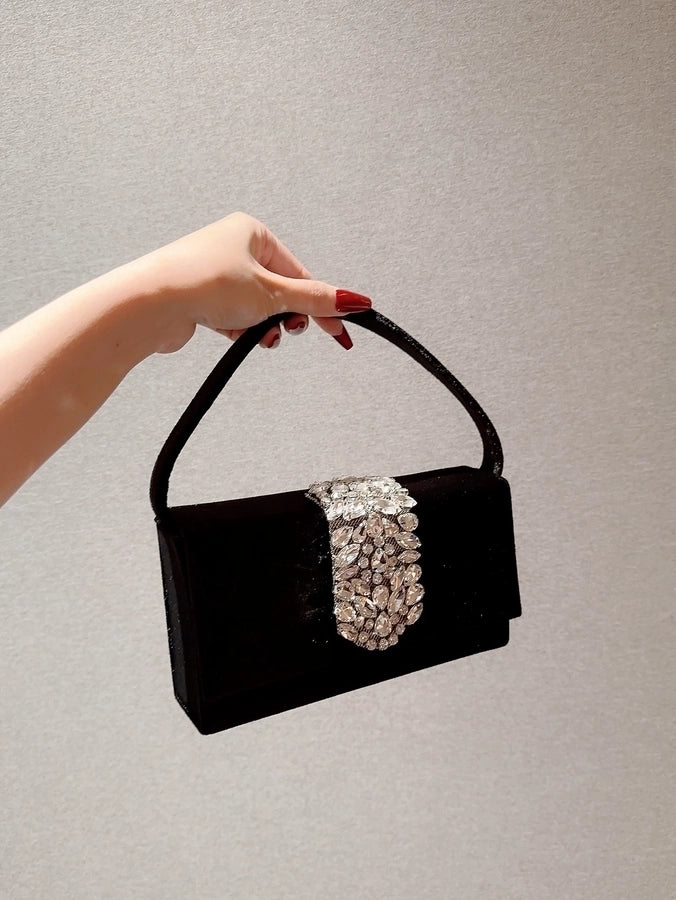 women's suede color block elegant classic style square buckle handbag evening bag