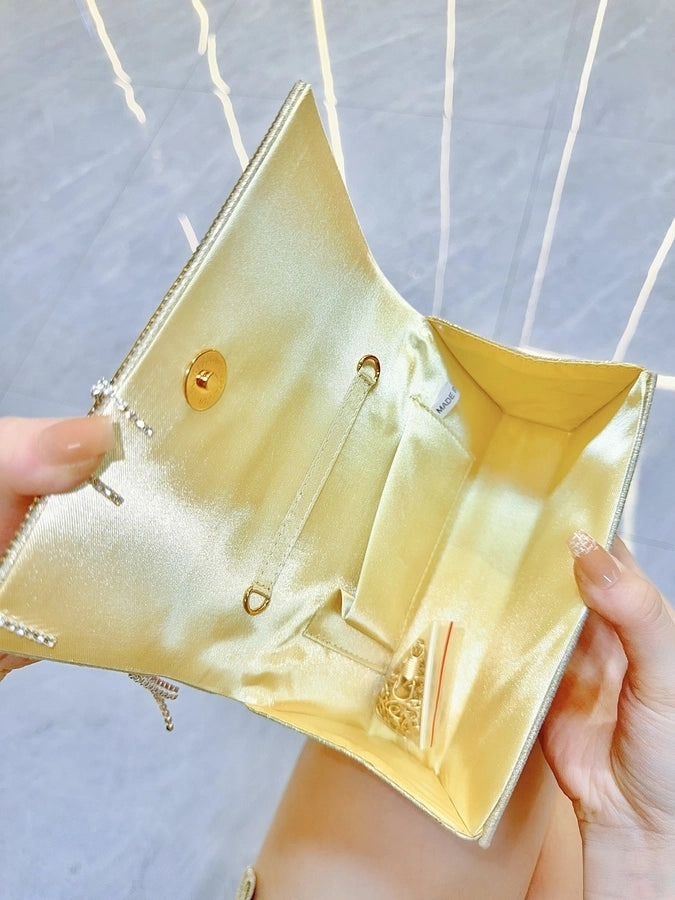 New   Retro Banquet Evening Dress Handbag Handbag Full Diamond Shiny Tassel Shoulder Crossbody Evening Bag