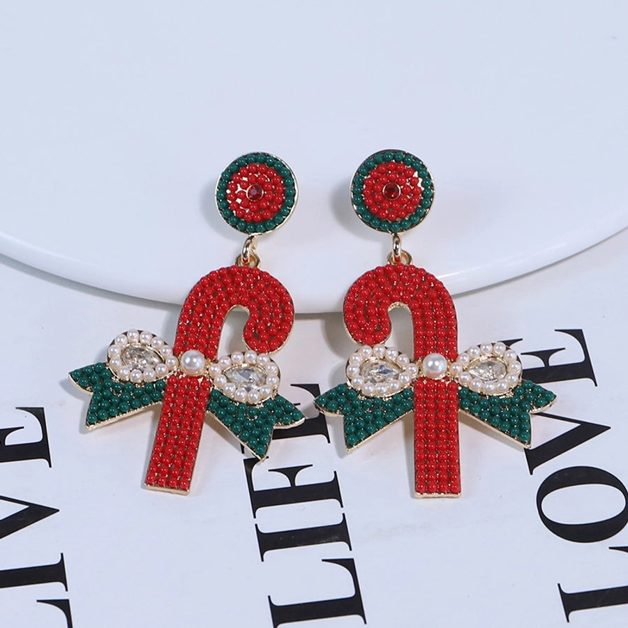 1 piece vintage style christmas tree enamel plating inlay alloy plastic glass glass pearl gold plated silver plated drop earrings
