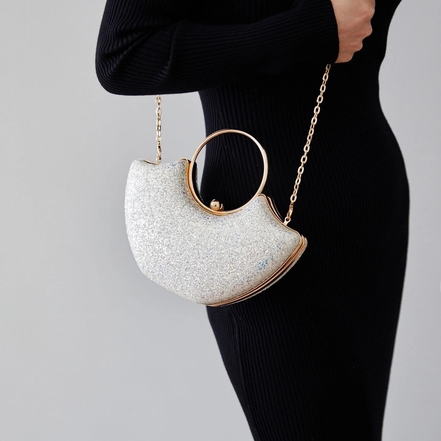 Women's Small PVC Solid Color Elegant Sequins Shell Lock clasp Evening Bag