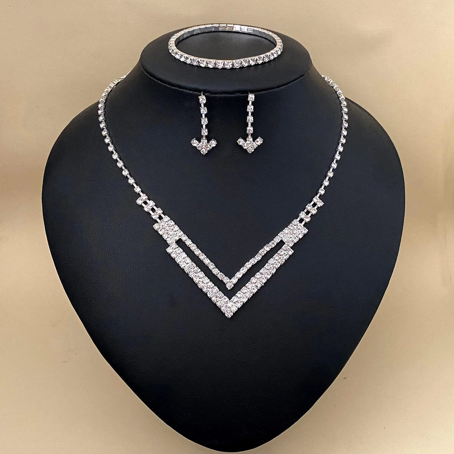 Elegant Lady Streetwear Water Droplets Tassel Heart Shape Copper Alloy Plating Inlay Rhinestones Zircon Women's Earrings Necklace Jewelry Set