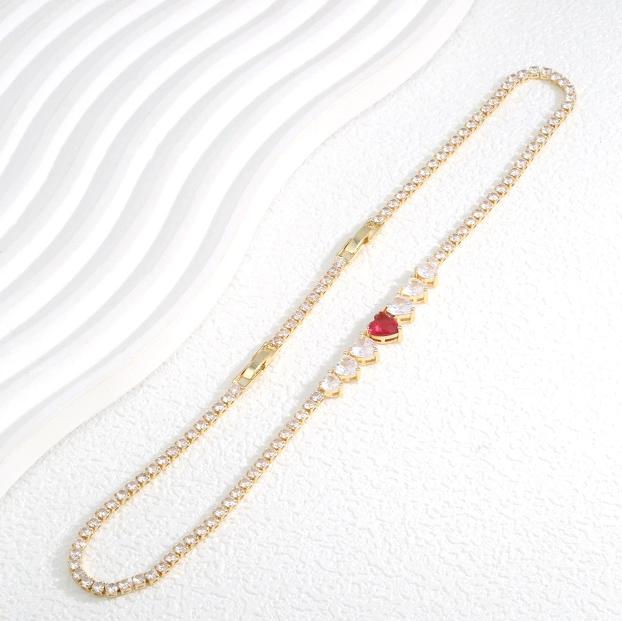 Copper K Gold Plated Plating Inlay Heart Shape Zircon Necklace